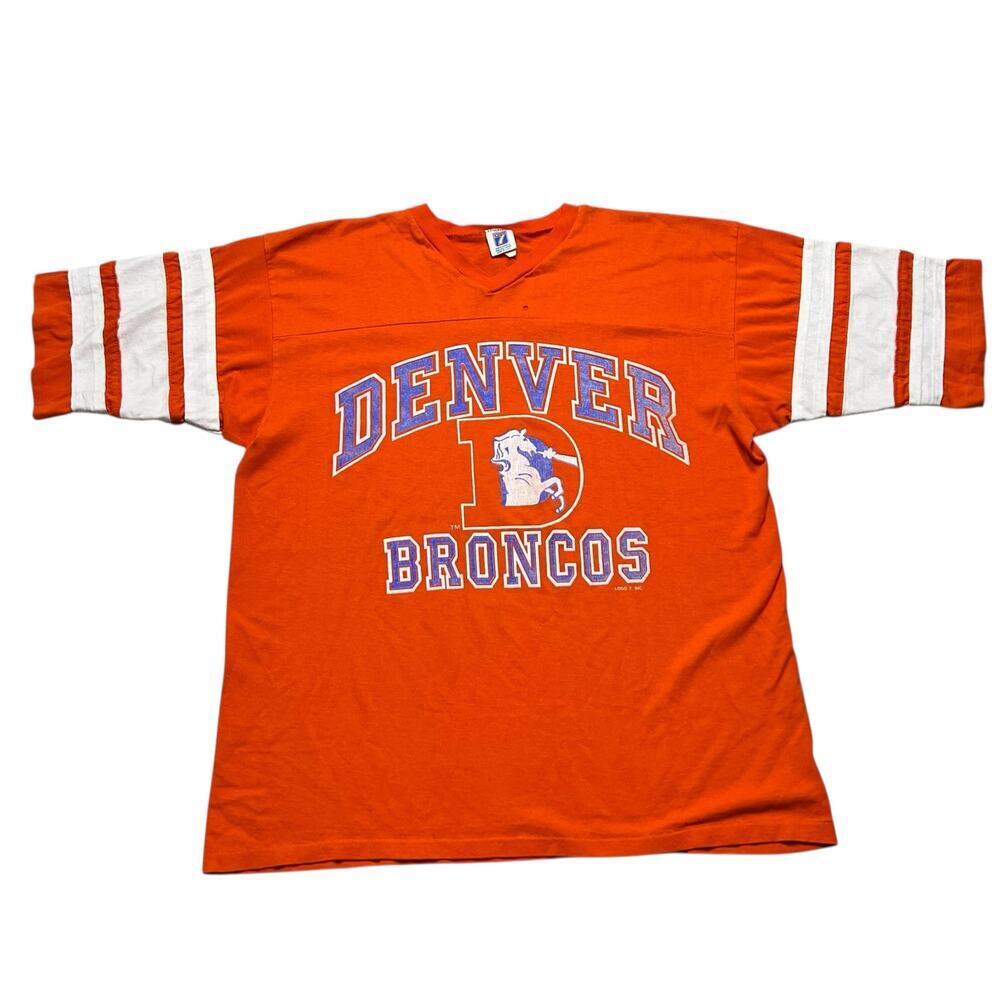 Vintage NFL T-Shirt Denver Broncos Size XL 80s Old School Logo 7 Jersey - Retro
